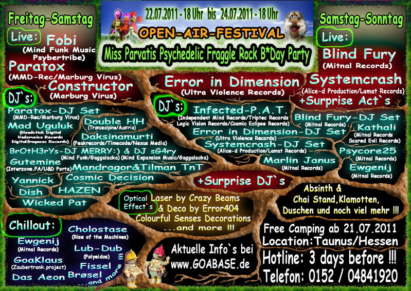 Miss Parvatis' Psychedelic Fraggle Rock B*Day Party 22 Jul '11, 18:00