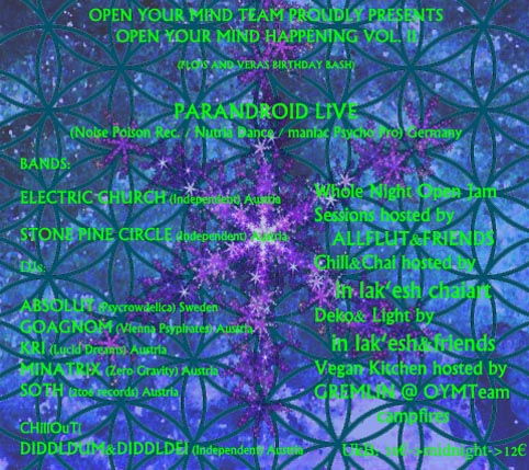 OPEN YOUR MIND VOl. 2 Psychedelic Rock meets Psychedelic/Hi-Tech PARANDROID LIVE 12 Apr '13, 20:30