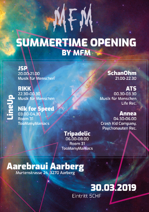 Summertime Opening by MfM 30 Mar '19, 20:00