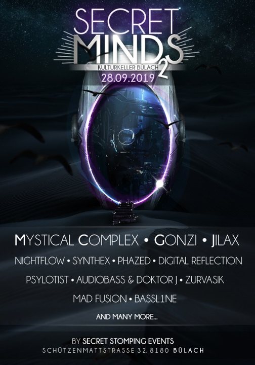Secret Minds 2 with Mystical Complex, Gonzi, Jilax and many more 28 Sep '19, 22:00